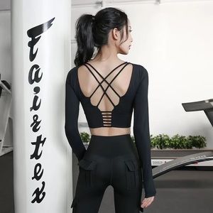 Brand new padded sports crop top w/ strap details